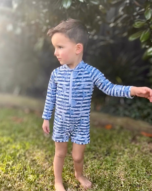 SNAP BUTTON SWIMWEAR - Nautical Stripes